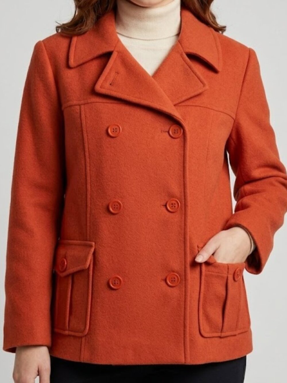 Giacca A Galleri Company Burnt Orange Wool Blend Double Breasted Peacoat XLP